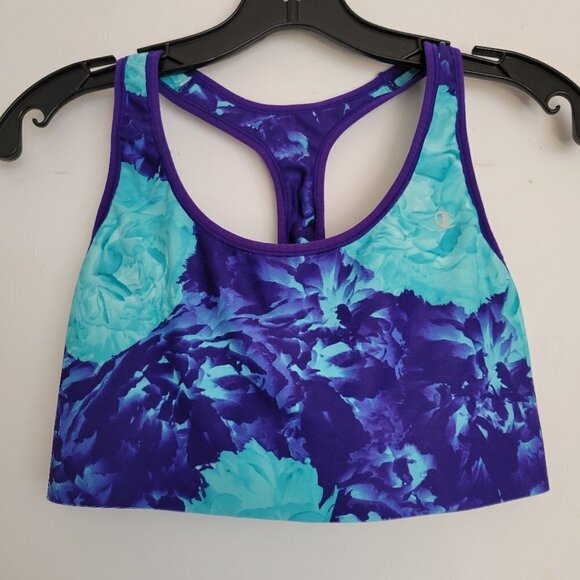 Champion Blue Purple Floral Watercolor Print Racerback Sports Bra Size Large - Picture 12 of 12